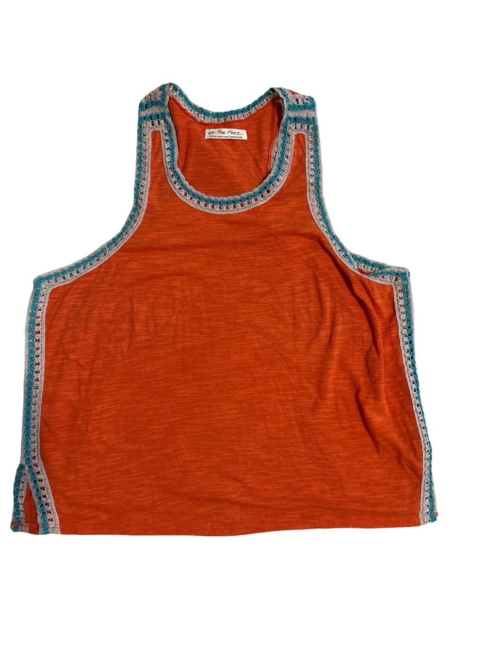 We The Free Orange Tank with Teal and Gray Crochet Trim